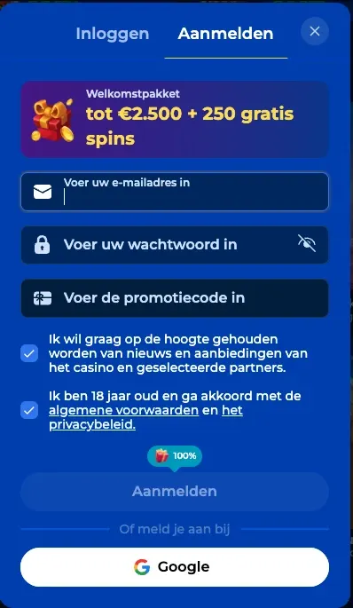 CarloSpin Registreren
